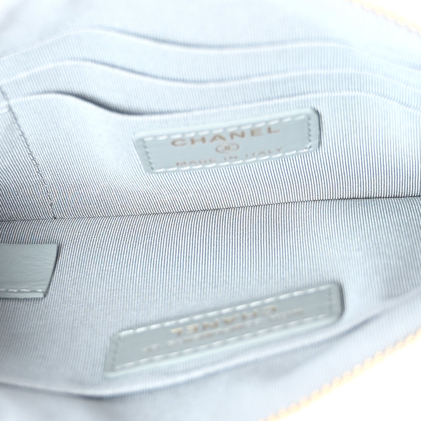 Satin Quilted Small Chanel 19 Pouch Gray