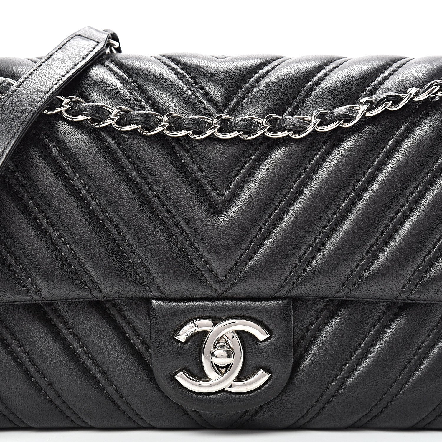 Chanel Lambskin Chevron Double Stitch Medium Single Flap Black 7 of 11