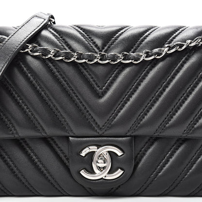 Chanel Lambskin Chevron Double Stitch Medium Single Flap Black 7 of 11
