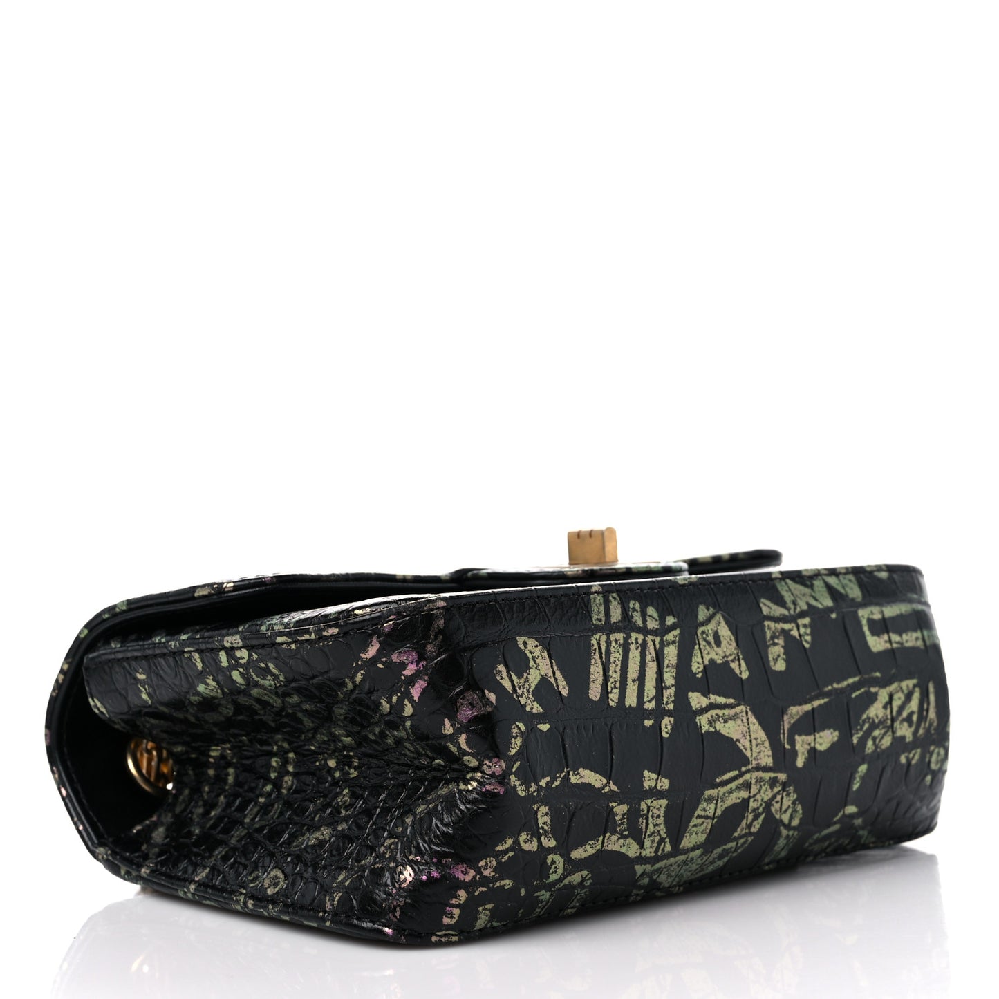 Calfskin Crocodile Embossed Graffiti 2.55 Mini Cocodile Reissue Flap Black Pink