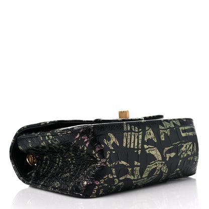 Chanel Calfskin Crocodile Embossed Graffiti 2.55 Mini Cocodile Reissue Flap Black Pink 4 of 9