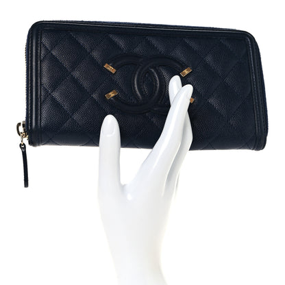 Chanel Caviar Quilted Filigree Zip Around Wallet Navy 2 of 10