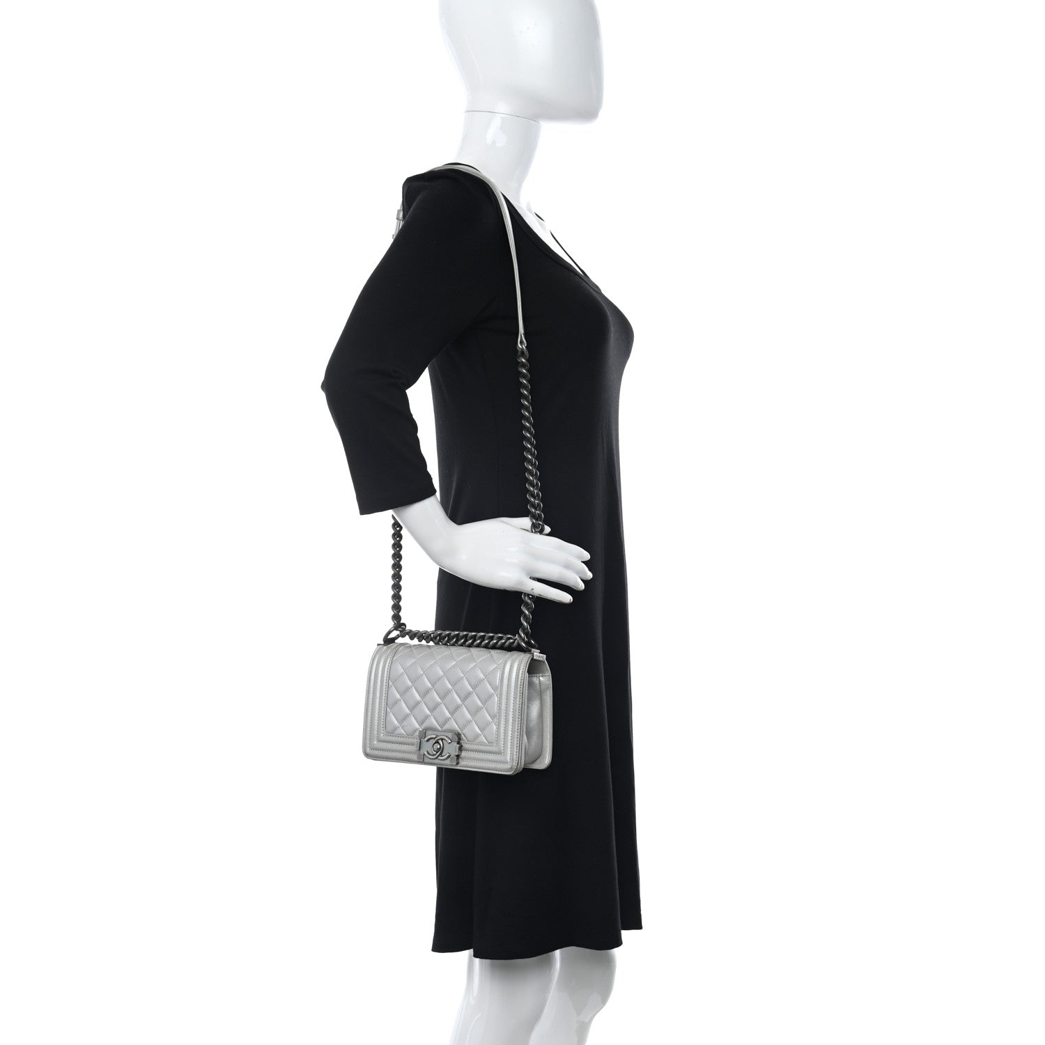 Chanel Metallic Lambskin Quilted Small Boy Flap Silver 2 of 13