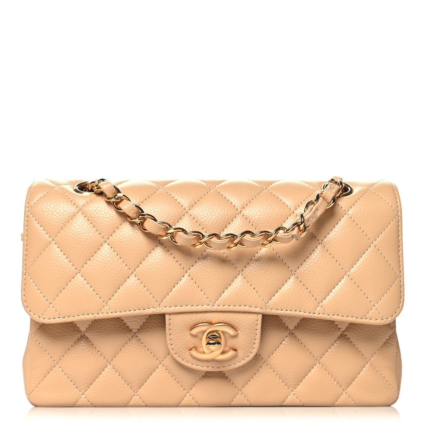 Caviar Quilted Small Double Flap Beige