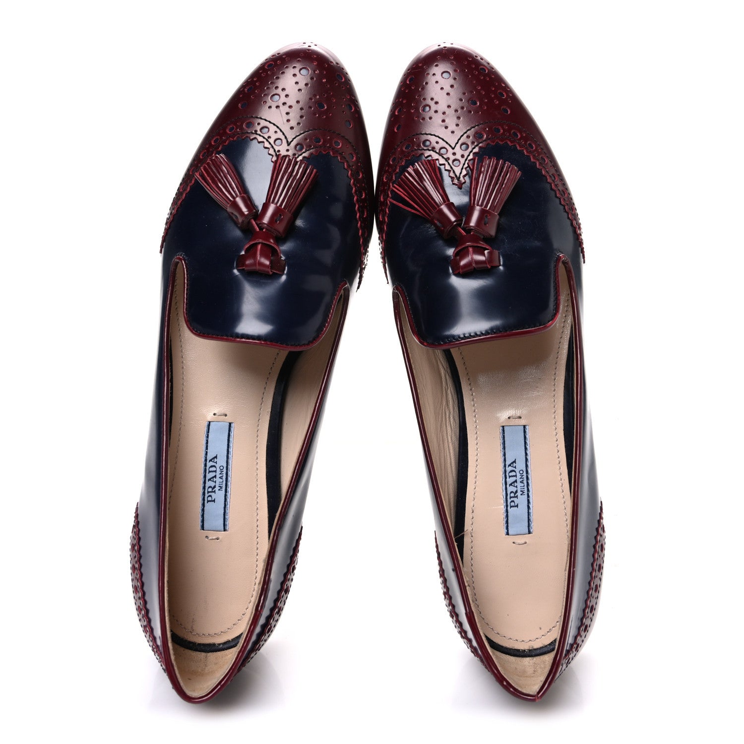Prada Calfskin Tassel Slip On Loafers 38 Navy Red 2 of 11