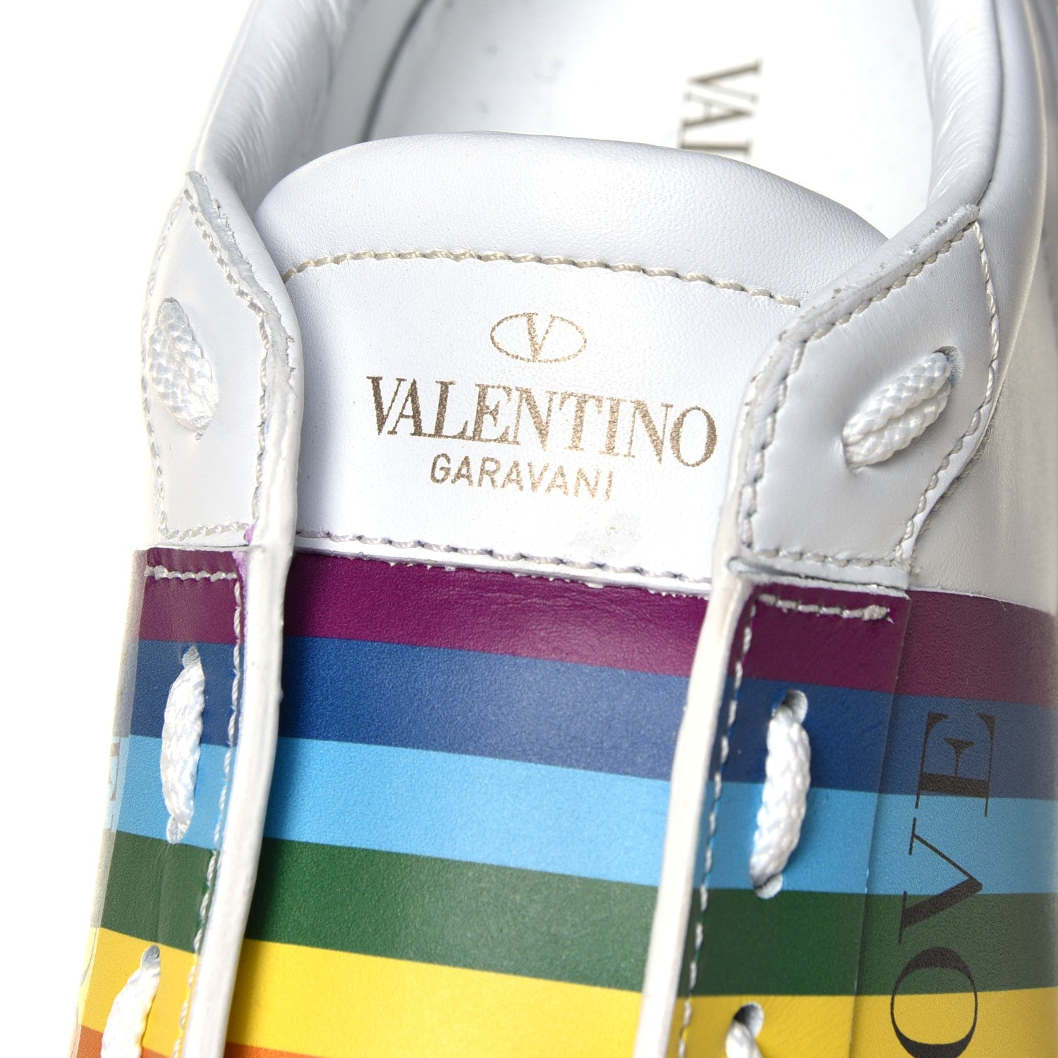 Valentino Garavani Calfskin Rainbow Printed Rockstud Open Sneakers 40 White Multicolor 16 of 16