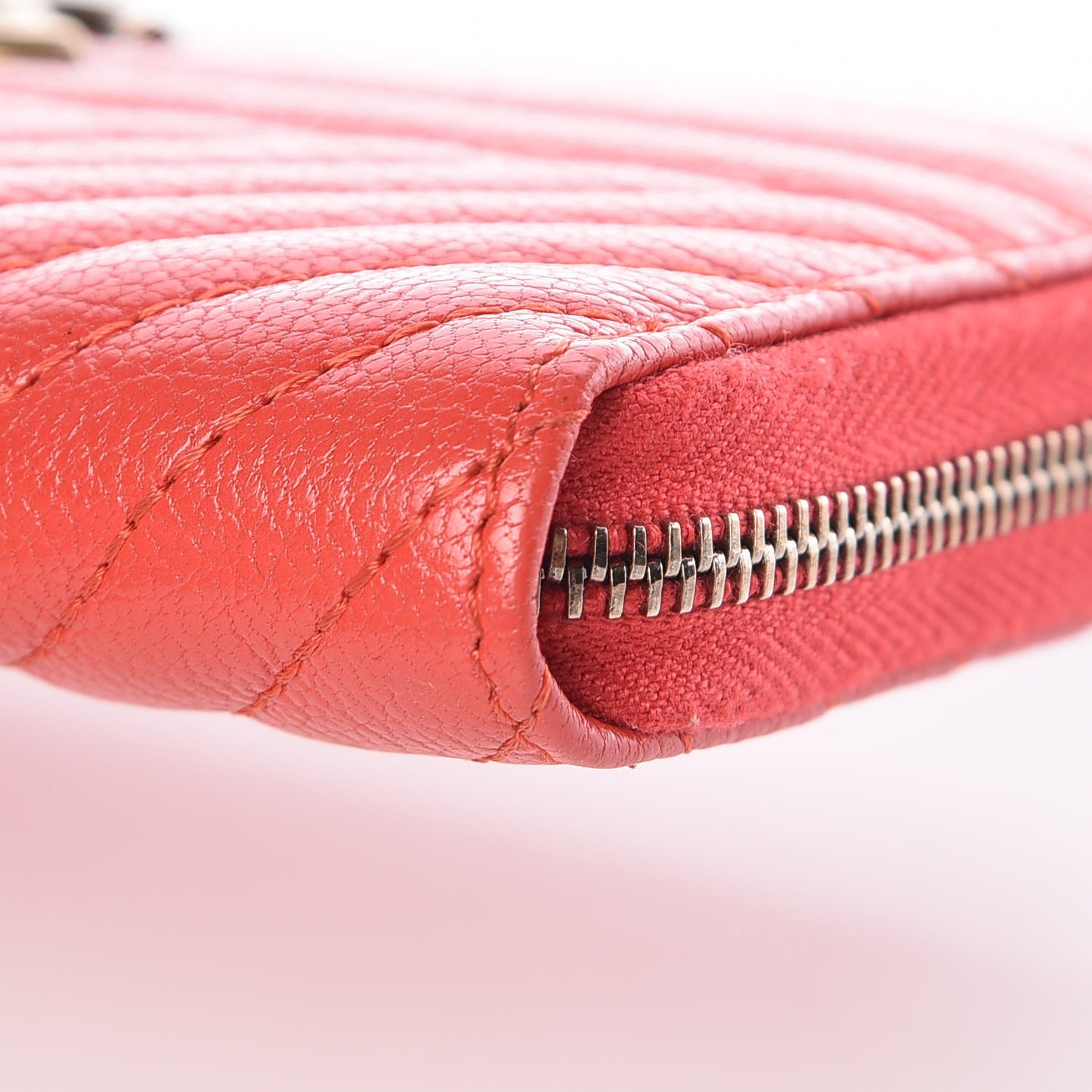 Shiny Goatskin Diagonal Quilted Small Zip Around Wallet Red