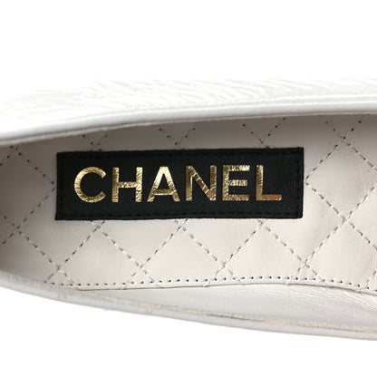 Chanel Lambskin Patent Calfskin Cap Toe Ankle Chain Ballerina Flats 37.5 White Black 7 of 9
