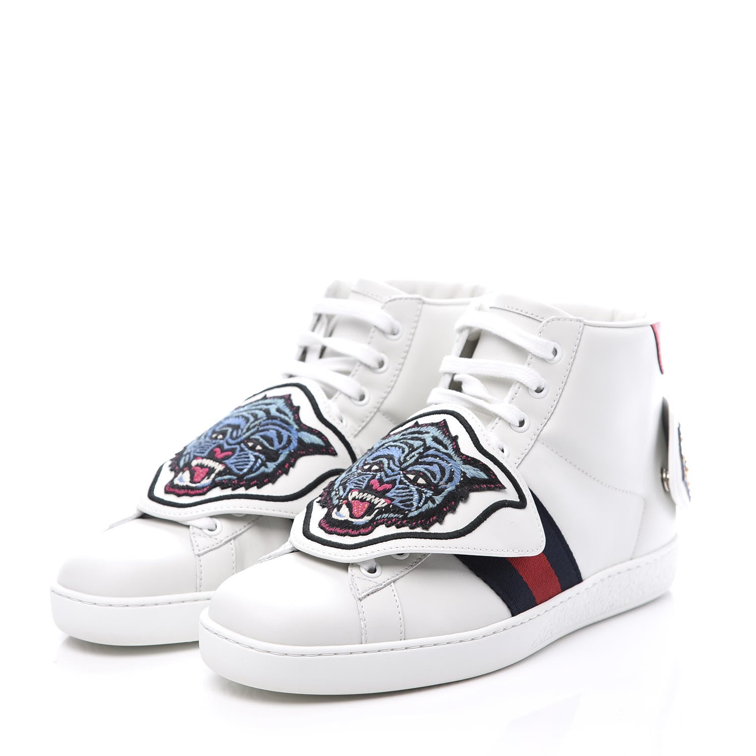 Gucci Calfskin Ayers Web Tiger GUCCI Removable Patches Mens Ace High Top Sneakers 5 White 2 of 11