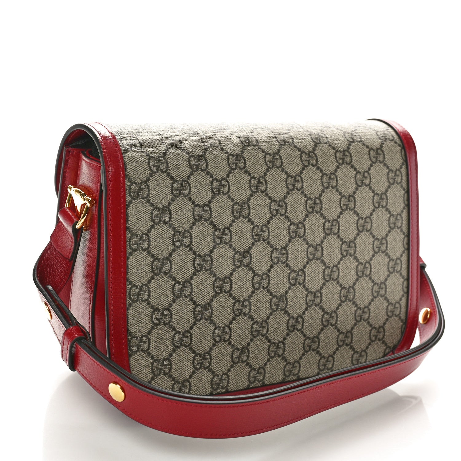 Gucci GG Supreme Monogram Azalea Calfskin Horsebit 1955 Shoulder Bag Beige Ebony New Cherry Red 3 of 10
