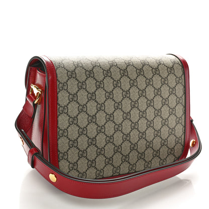 Gucci GG Supreme Monogram Azalea Calfskin Horsebit 1955 Shoulder Bag Beige Ebony New Cherry Red 3 of 10
