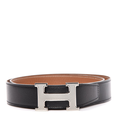 Hermes Swift Togo 32mm Guilloche H Belt 85 Black Gold 1 of 7