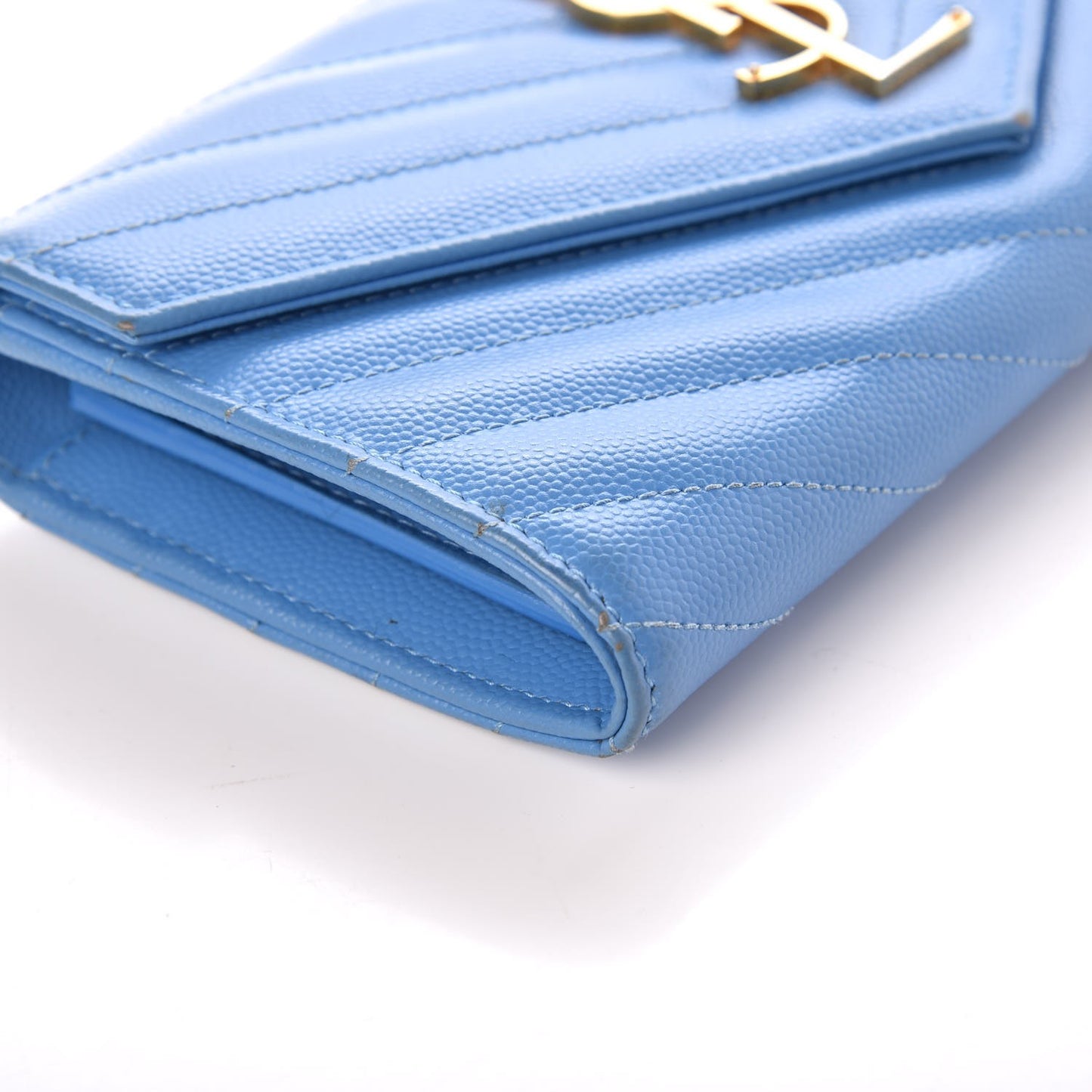Grain De Poudre Matelasse Large Monogram Flap Wallet Blue