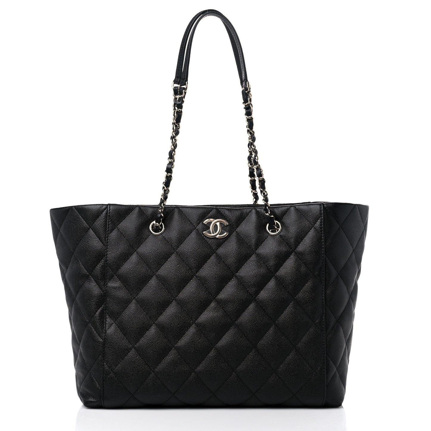 Caviar Quilted Large Shopping Tote Black