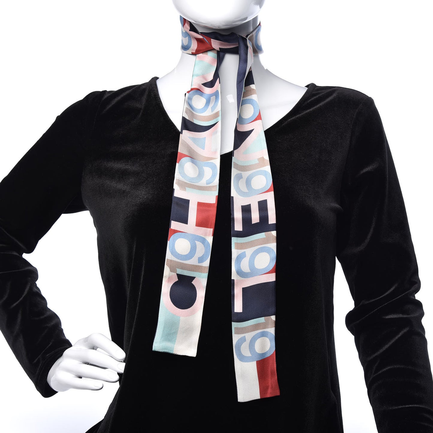 Silk Slim Bandeau Scarf Pink Dark Navy