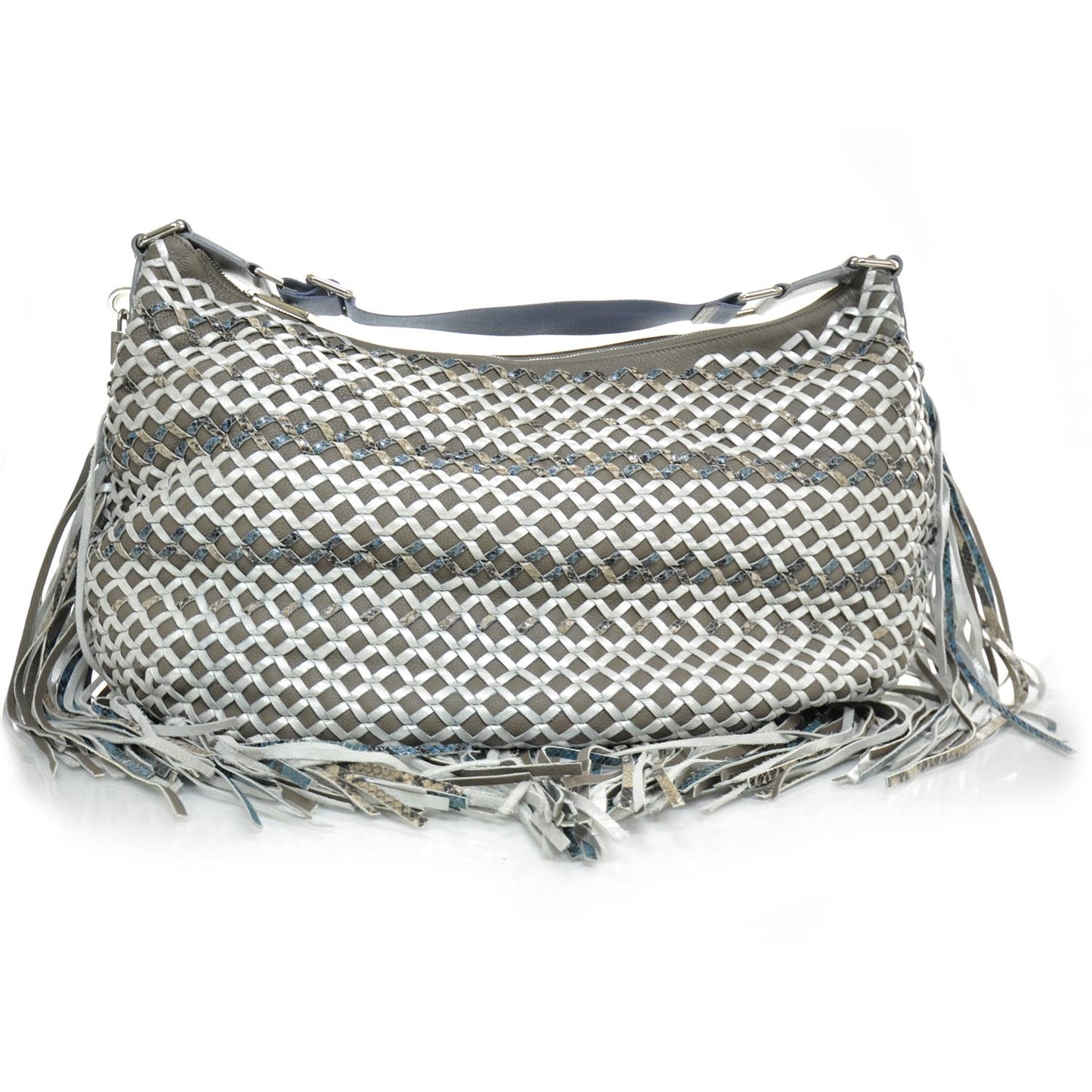 Woven Leather Boho Fringe Hobo