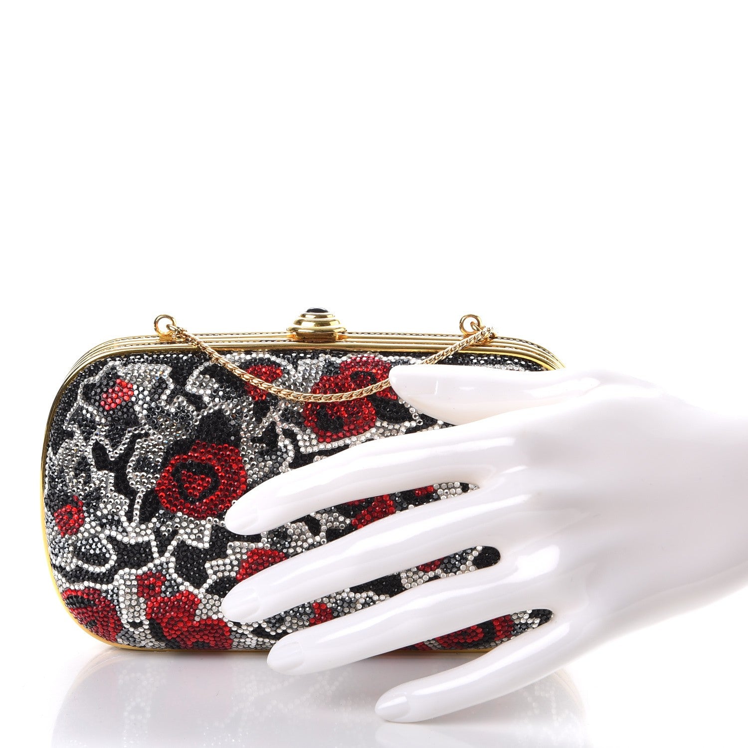 Judith Leiber Swarovski Crystal Floral Miniaudiere Clutch Black Red 3 of 10