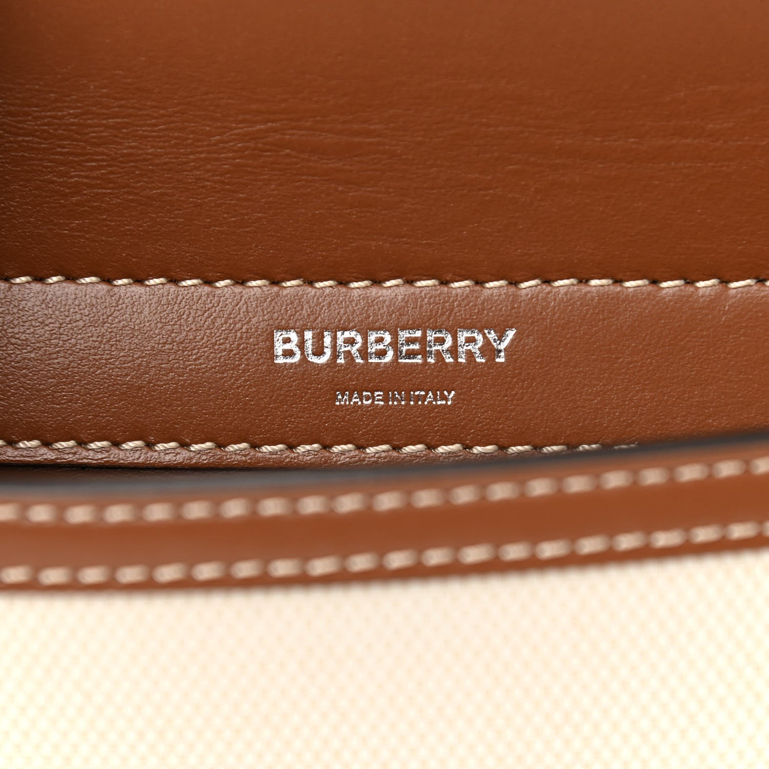Burberry Smooth Calfskin Canvas Horseferry Print Mini Title Bag with Pocket Natural Malt Brown 7 of 10