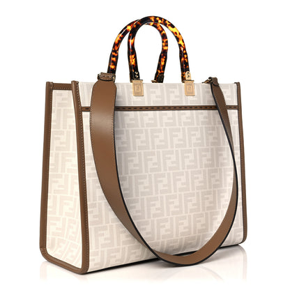 Fendi Glazed Fabric Plexiglass FF Logo Bikini Girls Medium Fendi Sunshine Shopper Tote Bianco Perla Multicolor Miele Scuro 3 of 10