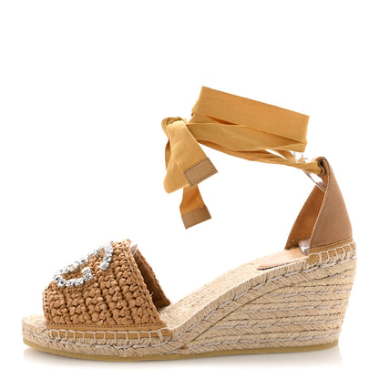 Gucci Raffia Canvas Crystal Interlocking G Espadrilles 39 Beige 1 of 9