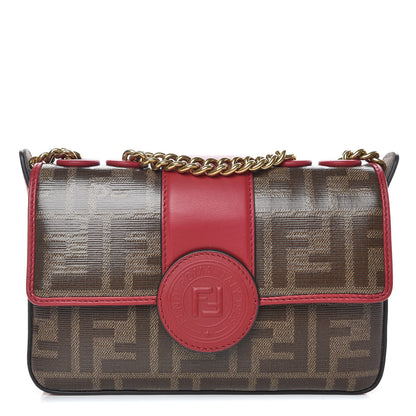 Fendi Glazed Fabric Vitello Century FF 1974 Stamp Patch Mini Double F Crossbody Bag Mogano Panna Fragola 1 of 11