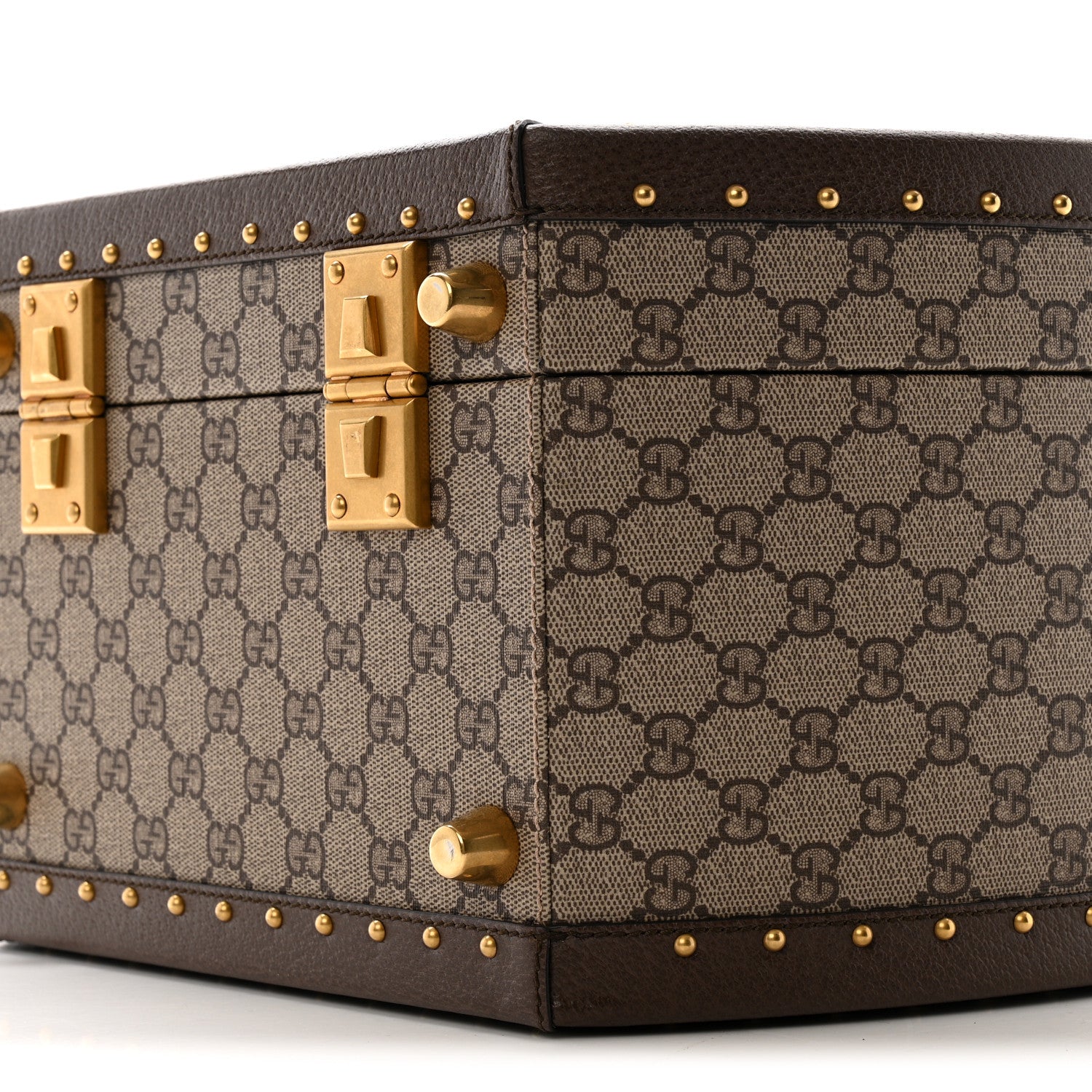 Gucci GG Supreme Monogram Textured Dollar Calfskin Web Savoy Hat Box Beige Ebony New Acero 8 of 12
