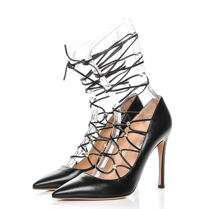 Valentino Garavani Nappa Rockstud Gladiator Lace Up Pumps 36 Black 3 of 7