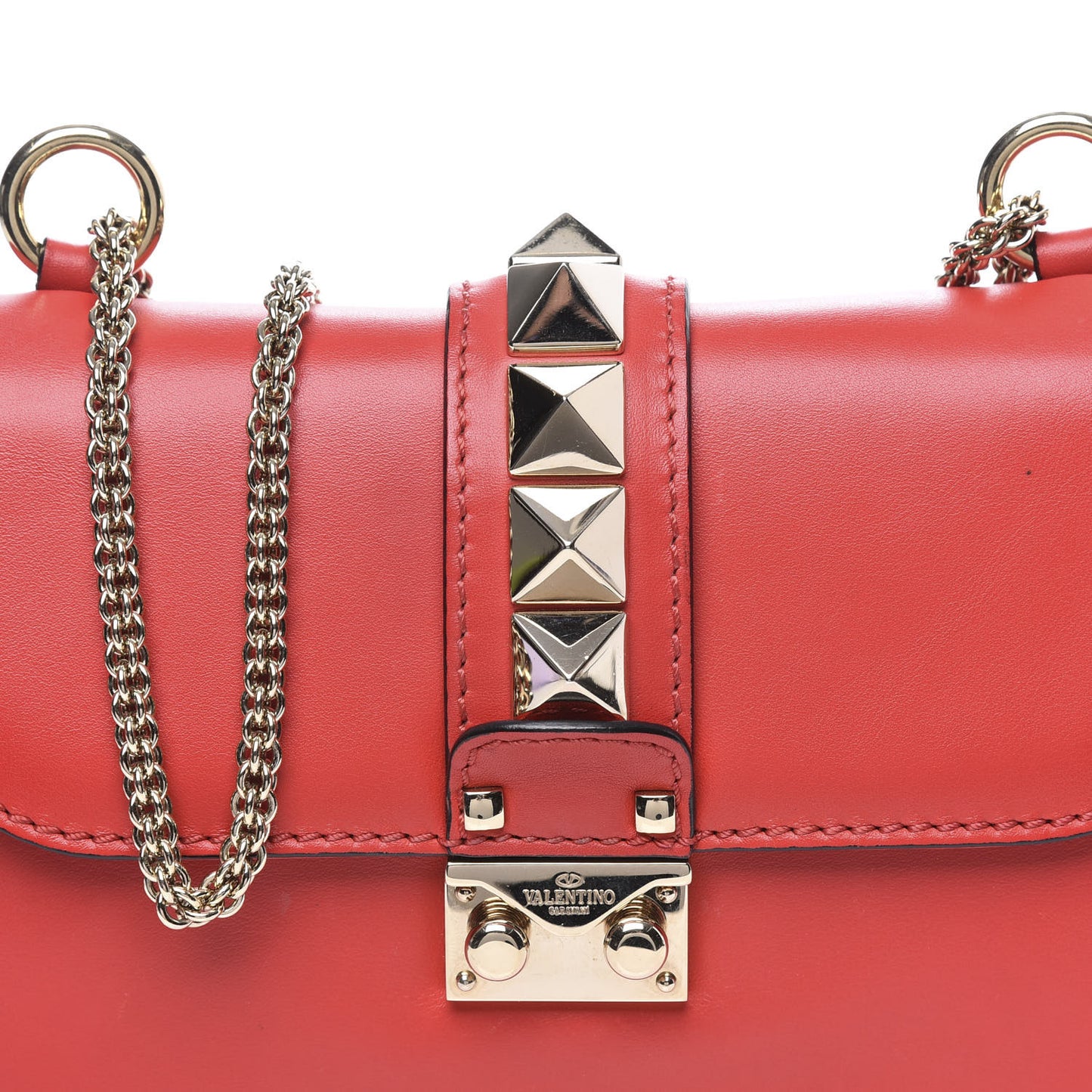Vitello Small Glam Lock Rockstud Flap Red
