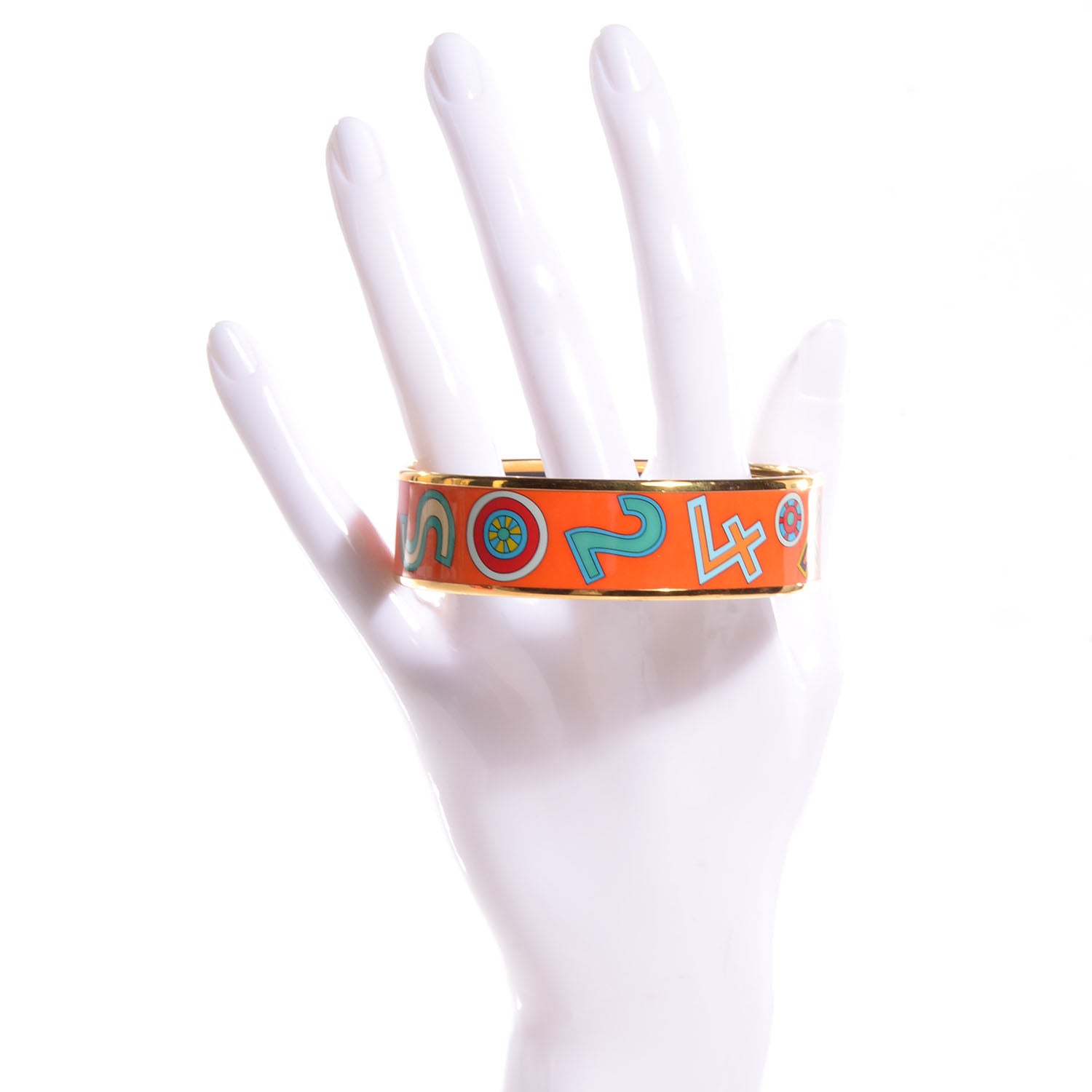 Hermes Enamel Printed Tohu Bohu Wide Bracelet Orange 70 2 of 5