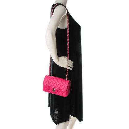 Chanel Lambskin Quilted Mini Rectangular Flap Dark Pink 2 of 8
