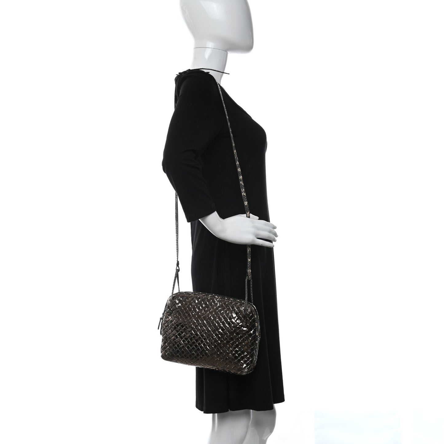 Metallic Ayers Intrecciato Nodini Crossbody Messenger Pewter