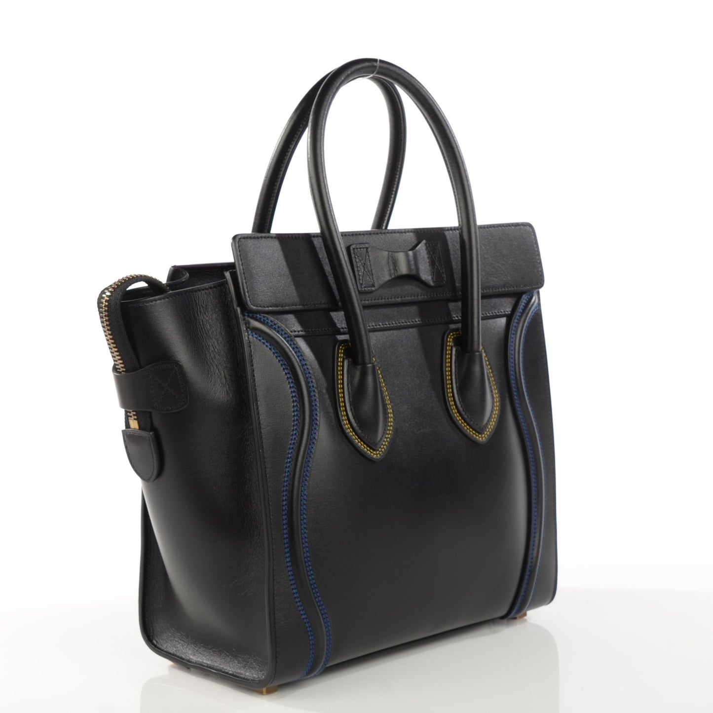 Smooth Calfskin Multicolor Double Stitching Micro Luggage Black