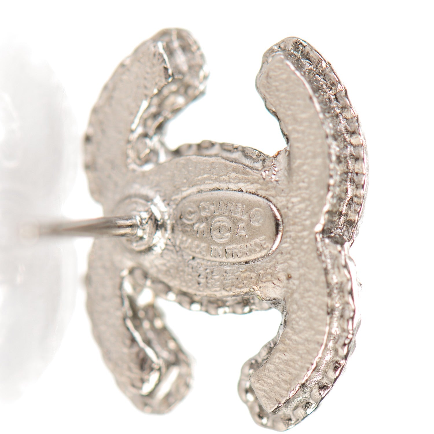 Chanel Pearl Enamel CC Logo Earrings Silver 4 of 5
