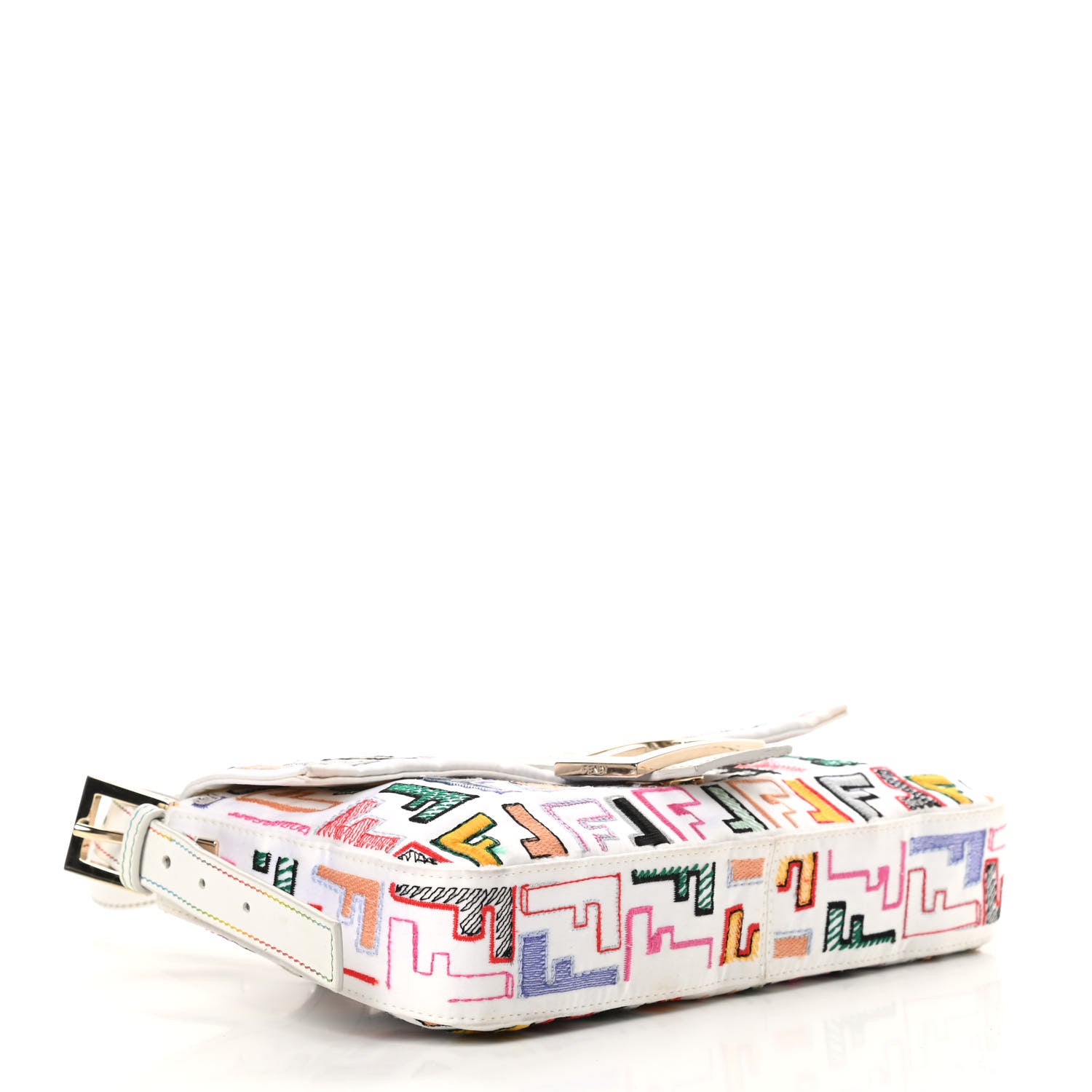 Fendi Nylon FF Multicolor Embroidered Baguette Multicolor White 4 of 16