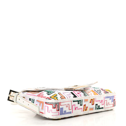 Fendi Nylon FF Multicolor Embroidered Baguette Multicolor White 4 of 16