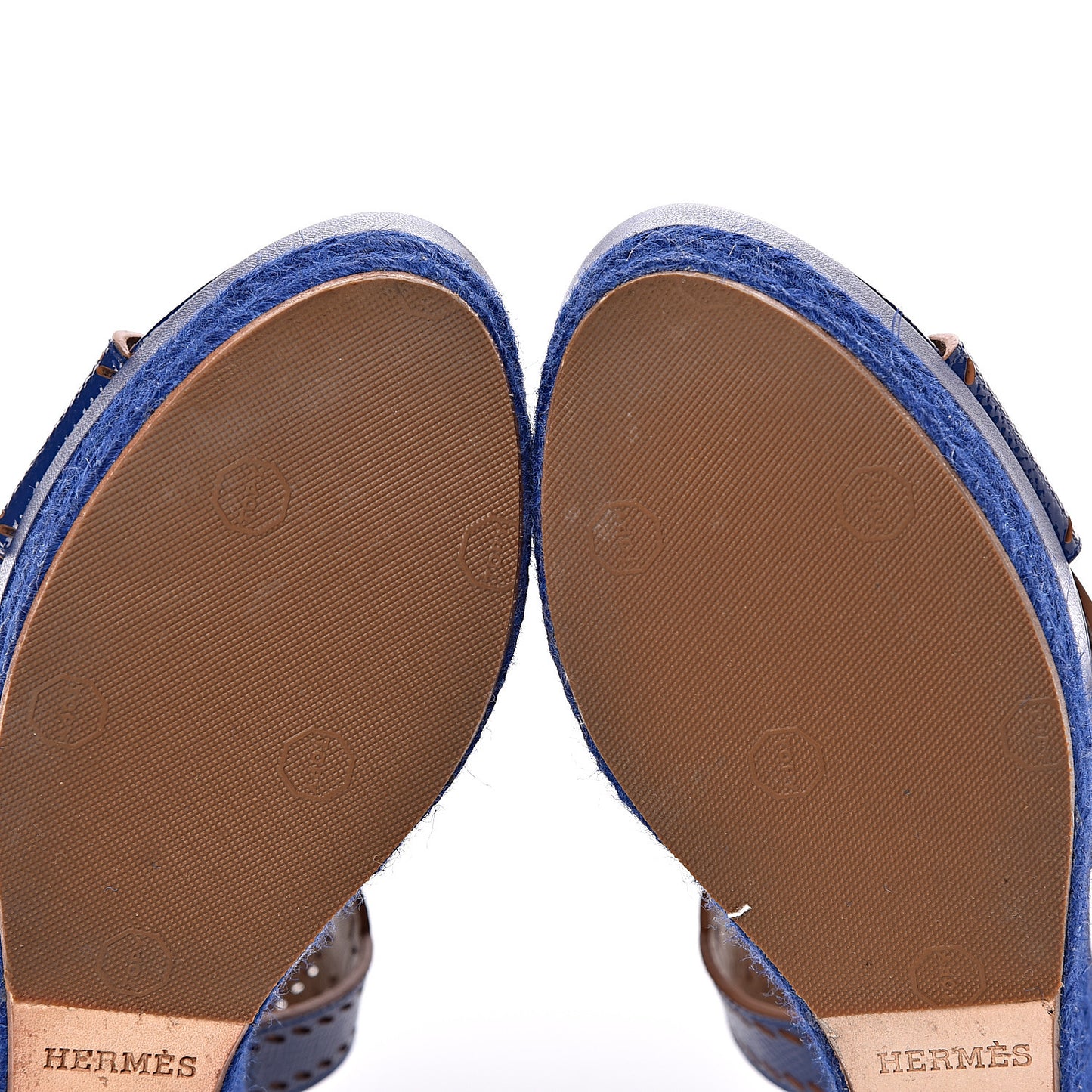 Patent Epsom Perforated Espadrille Wedge Sandals 36.5 Bleu Saphir