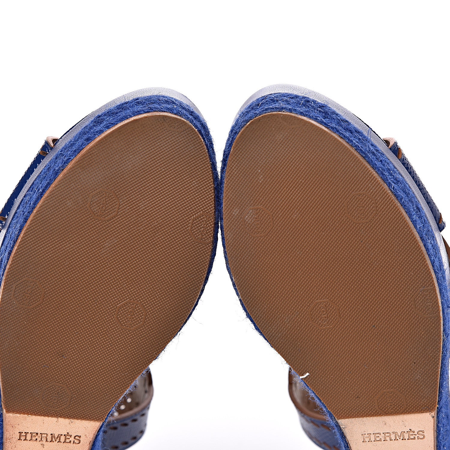 Hermes Patent Epsom Perforated Espadrille Wedge Sandals 36.5 Bleu Saphir 10 of 10