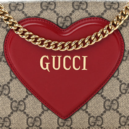 Gucci GG Supreme Monogram Script Logo Heart Wallet on Chain Beige Brown 7 of 13