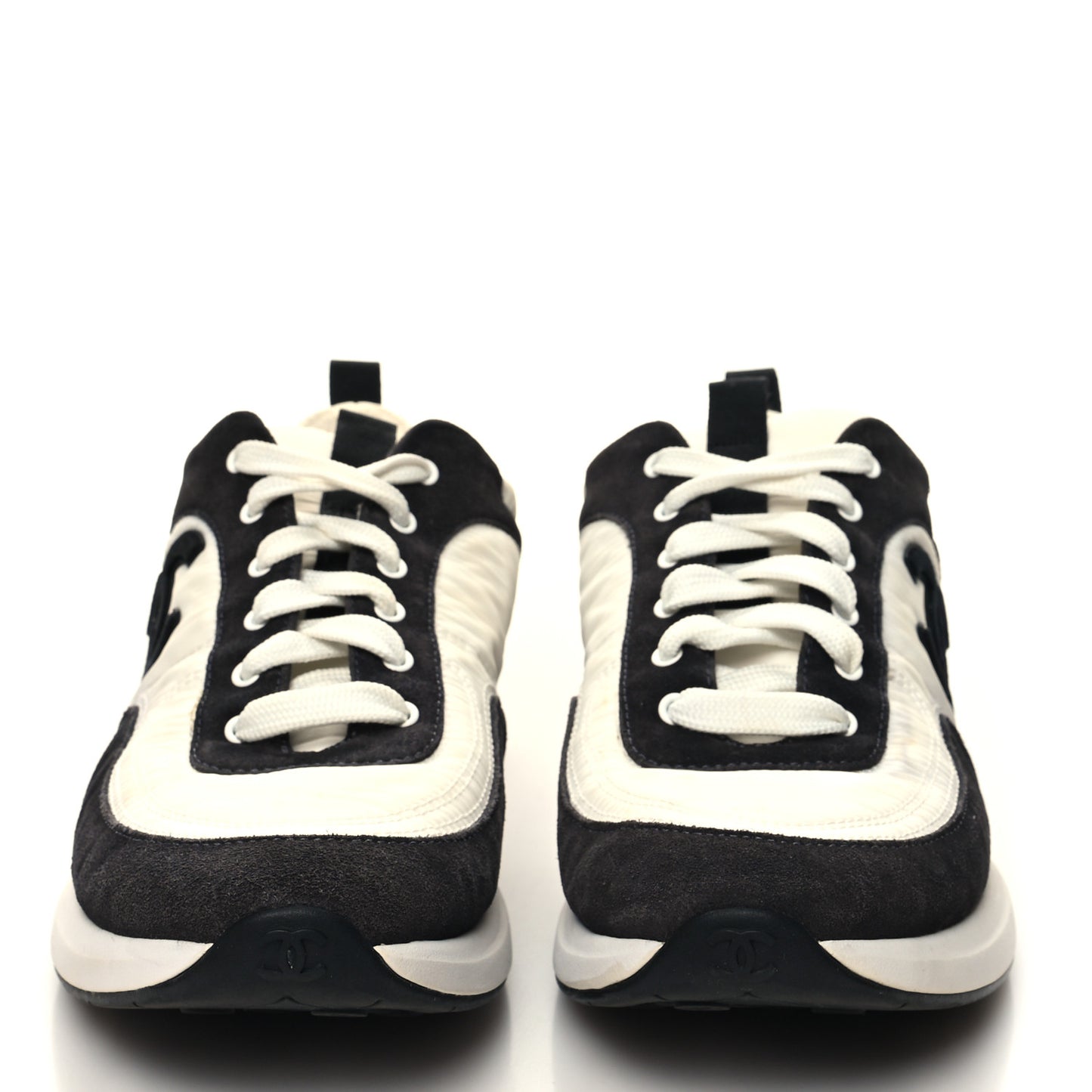 Nylon Calfskin Suede Womens CC Sneakers 41.5 White Black