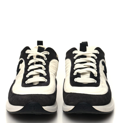 Chanel Nylon Calfskin Suede Womens CC Sneakers 41.5 White Black 2 of 10