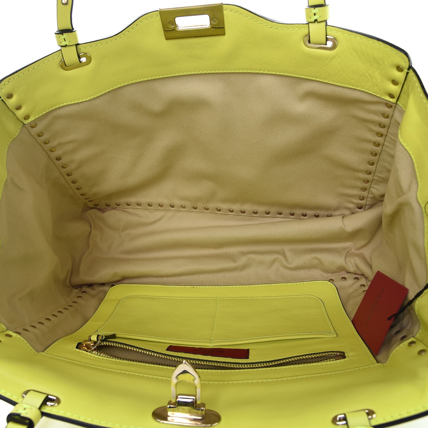 Valentino Garavani Vitello Medium Rockstud Tote Yellow Fluo 6 of 10