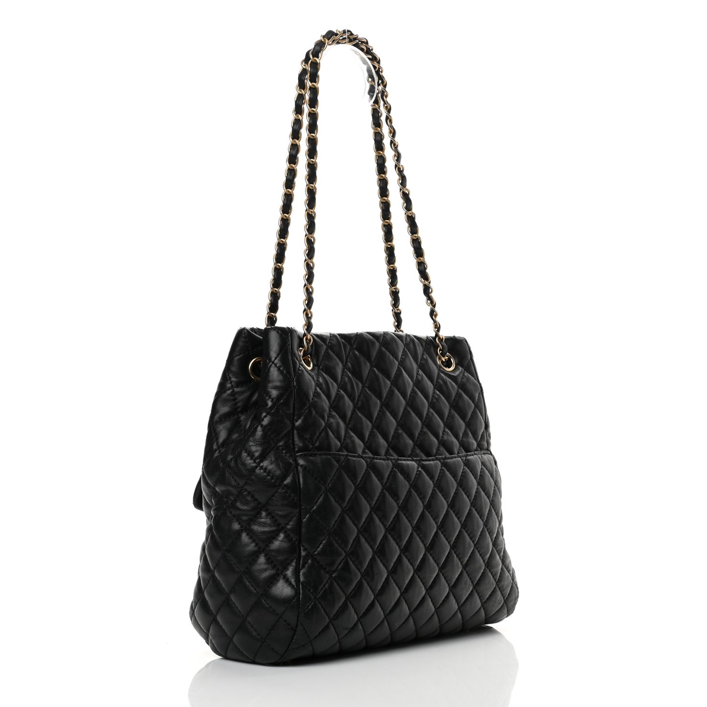Lambskin Quilted Large Fluffy CC Shopping Tote Black