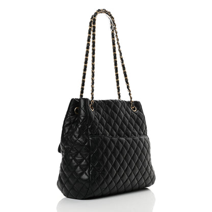 Chanel Lambskin Quilted Large Fluffy CC Shopping Tote Black 3 of 16