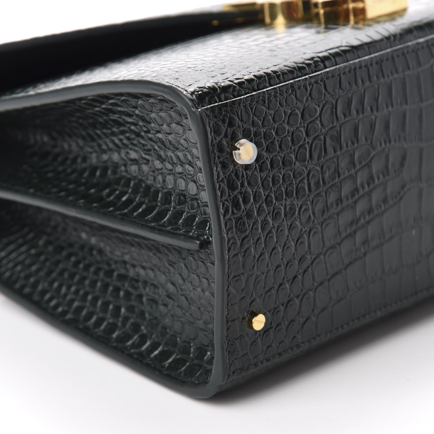 Calfskin Crocodile Embossed Medium Classic Monogram Cassandra Top Handle Green