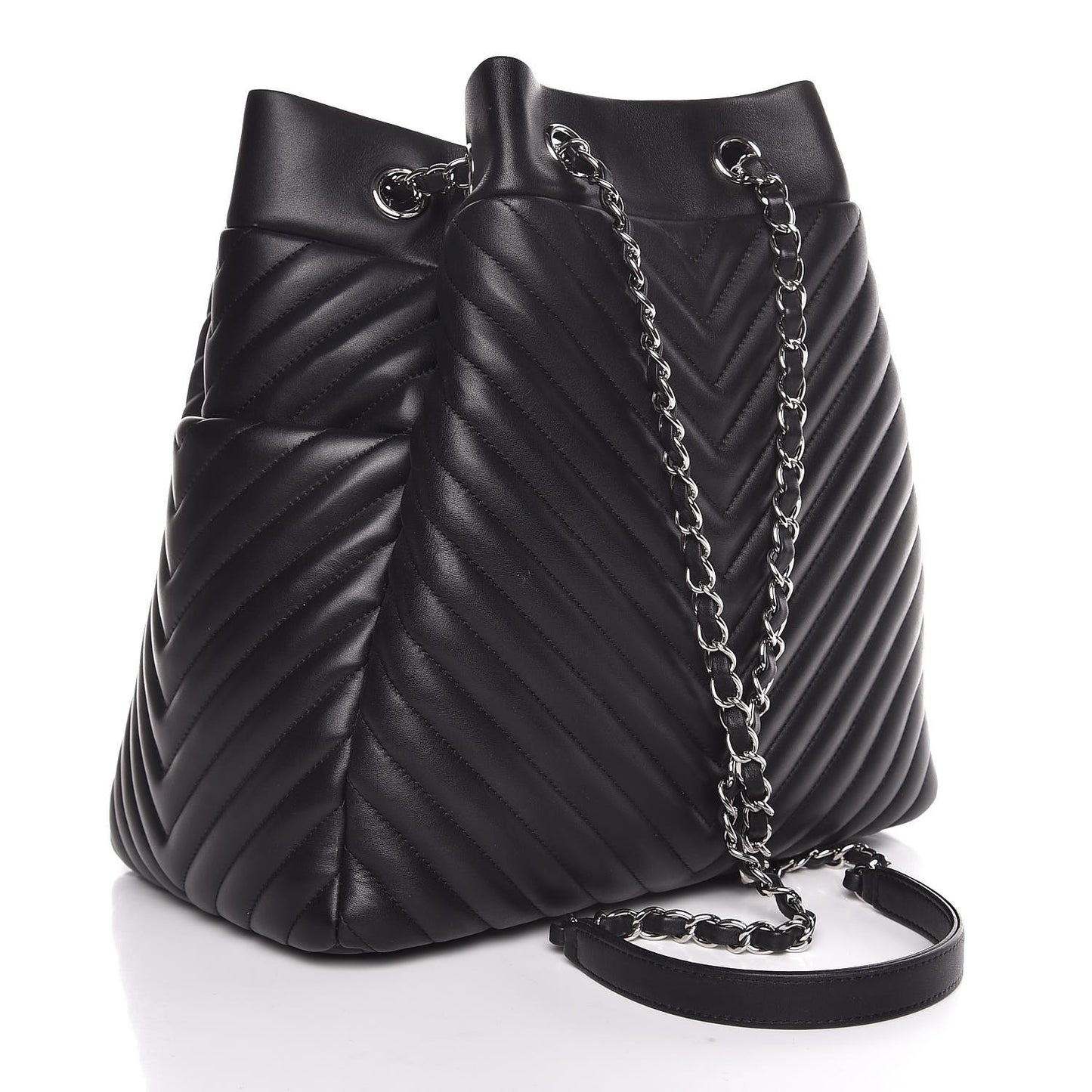 Calfskin Chevron Large Urban Spirit Drawstring Bag Black