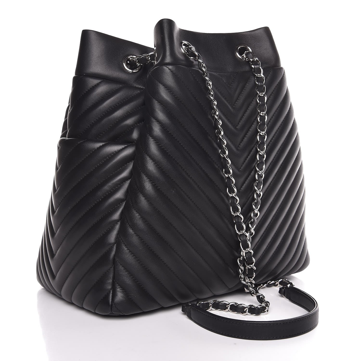 Chanel Calfskin Chevron Large Urban Spirit Drawstring Bag Black 3 of 8