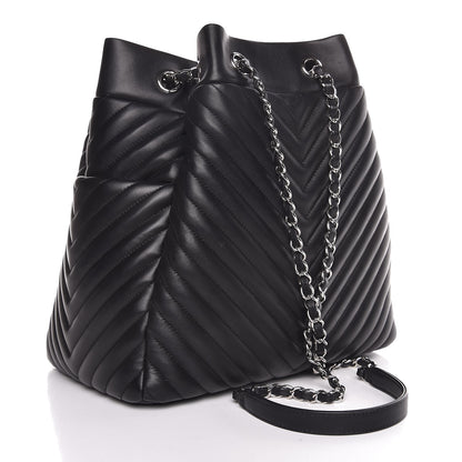 Chanel Calfskin Chevron Large Urban Spirit Drawstring Bag Black 3 of 8