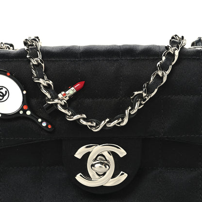 Chanel Satin Square Quilted Lipstick Charm Mini Flap Black 8 of 11