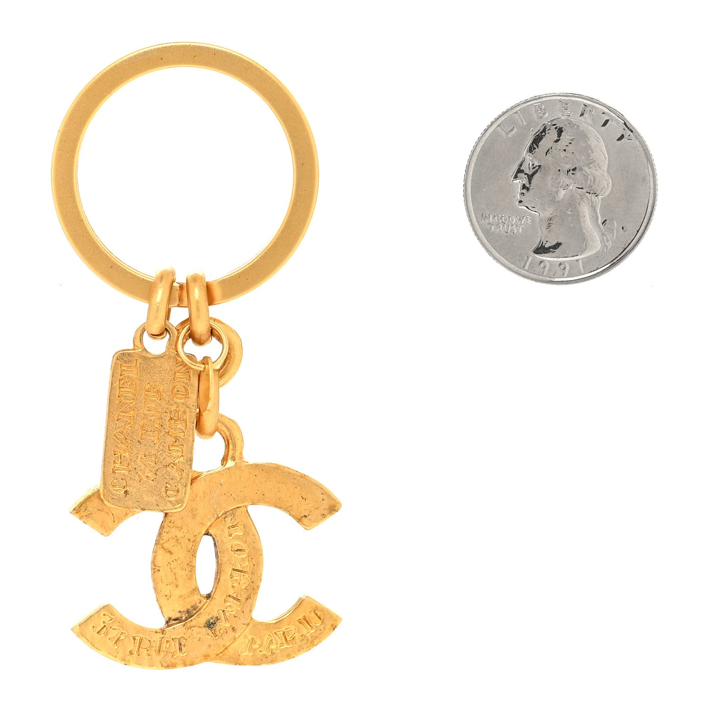 Metal CC Logo Name Key Chain Gold
