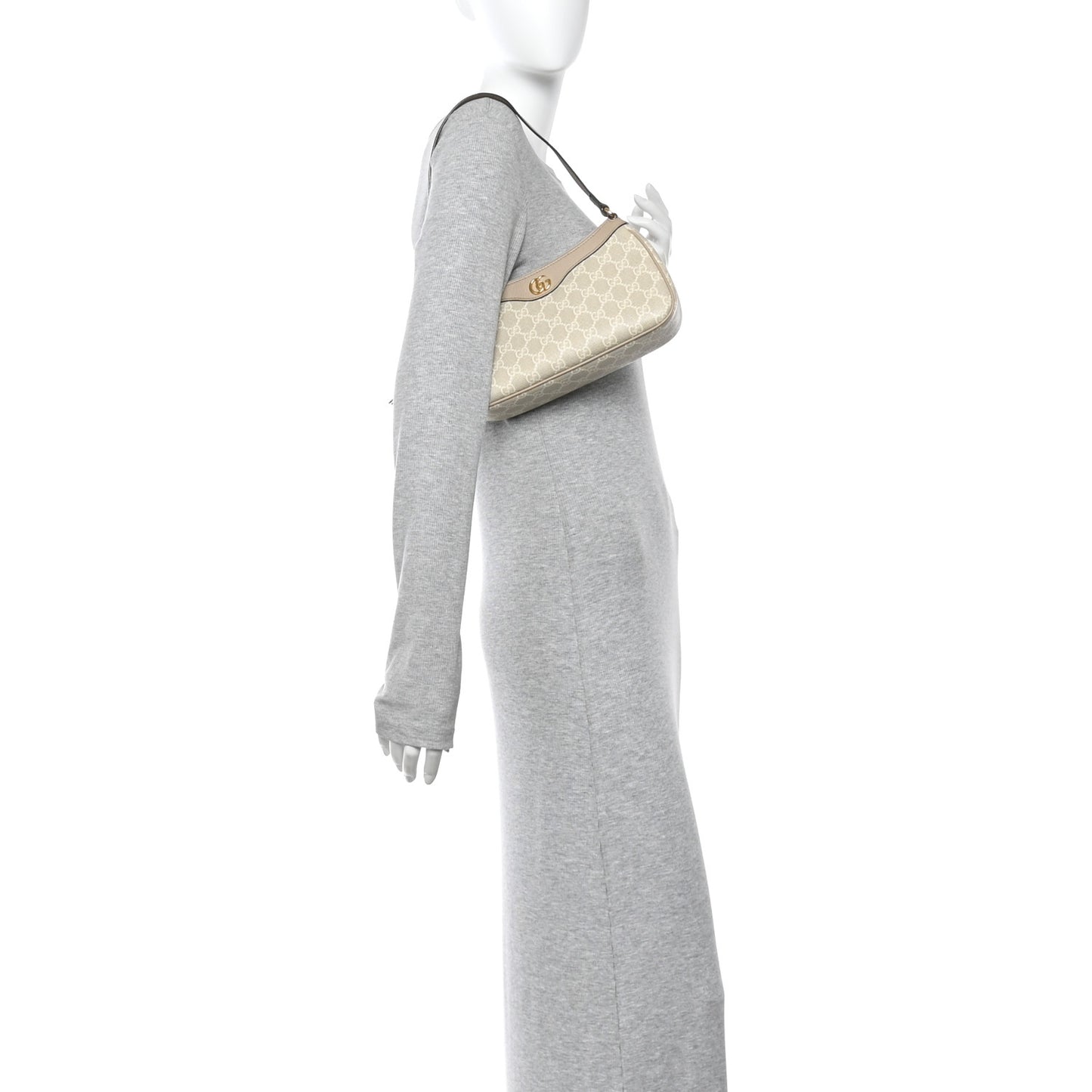GG Supreme Monogram Textured Dollar Calfskin Small Ophidia Hobo Beige Mystic White Oatmeal